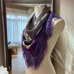 Silk Scarf Shawl 100% Silk Purple Gray Square 39”x39” Large